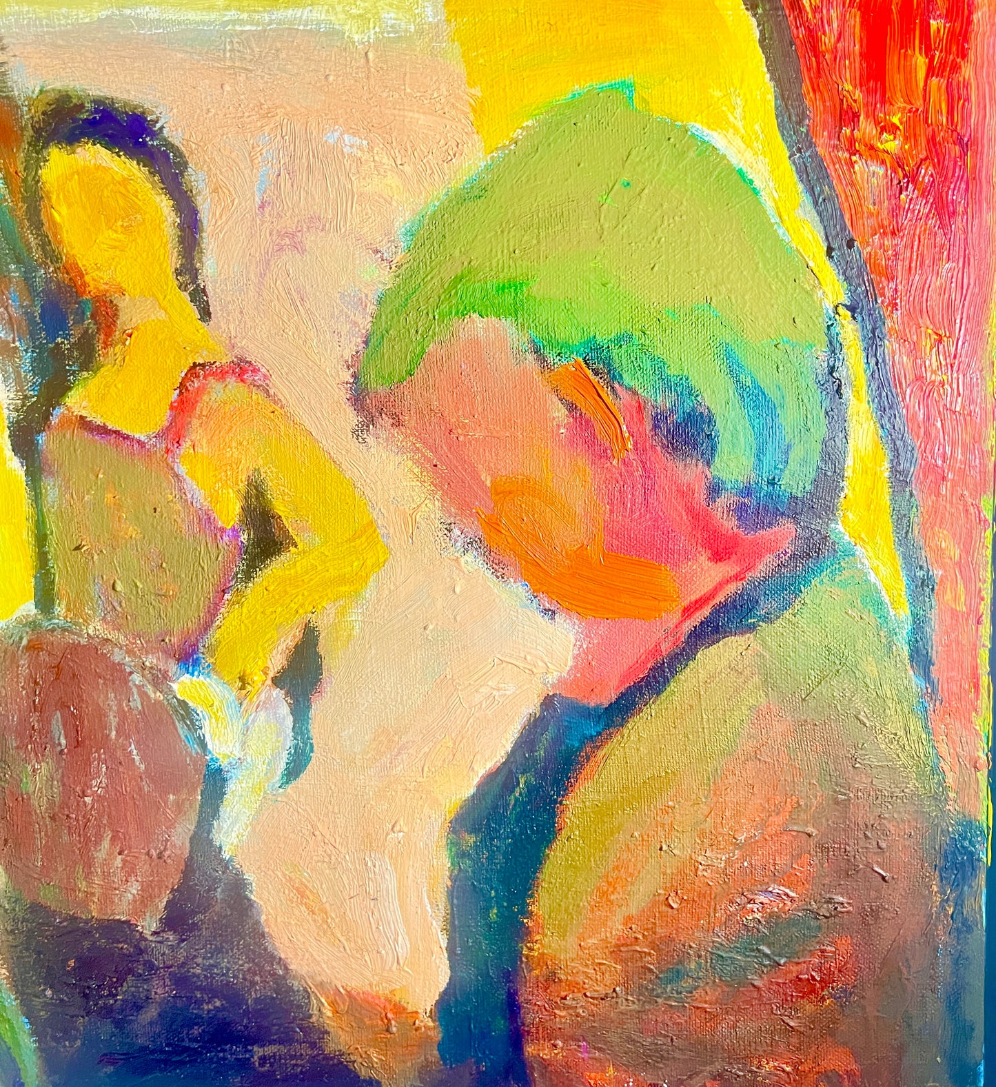 Bob Dornberg Original Oil Painting – “Between Glances” Framed 16 x 20 – Abstract Figurative – Expressive Figures – Catalog PZ6
