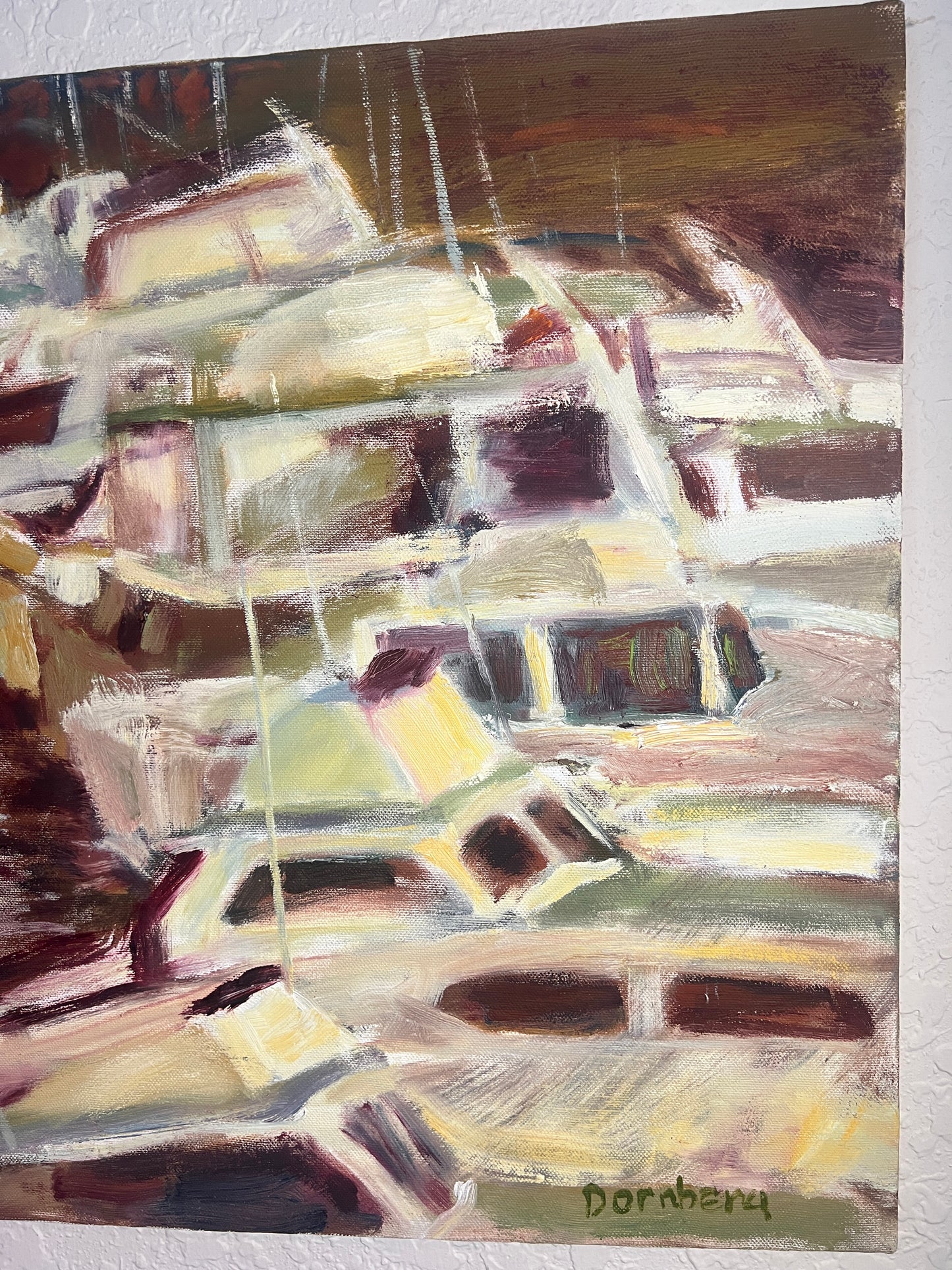 Bob Dornberg Original Oil Painting – “Quietly Moored” Framed 16 x 20 – Abstract – Catalog QG7