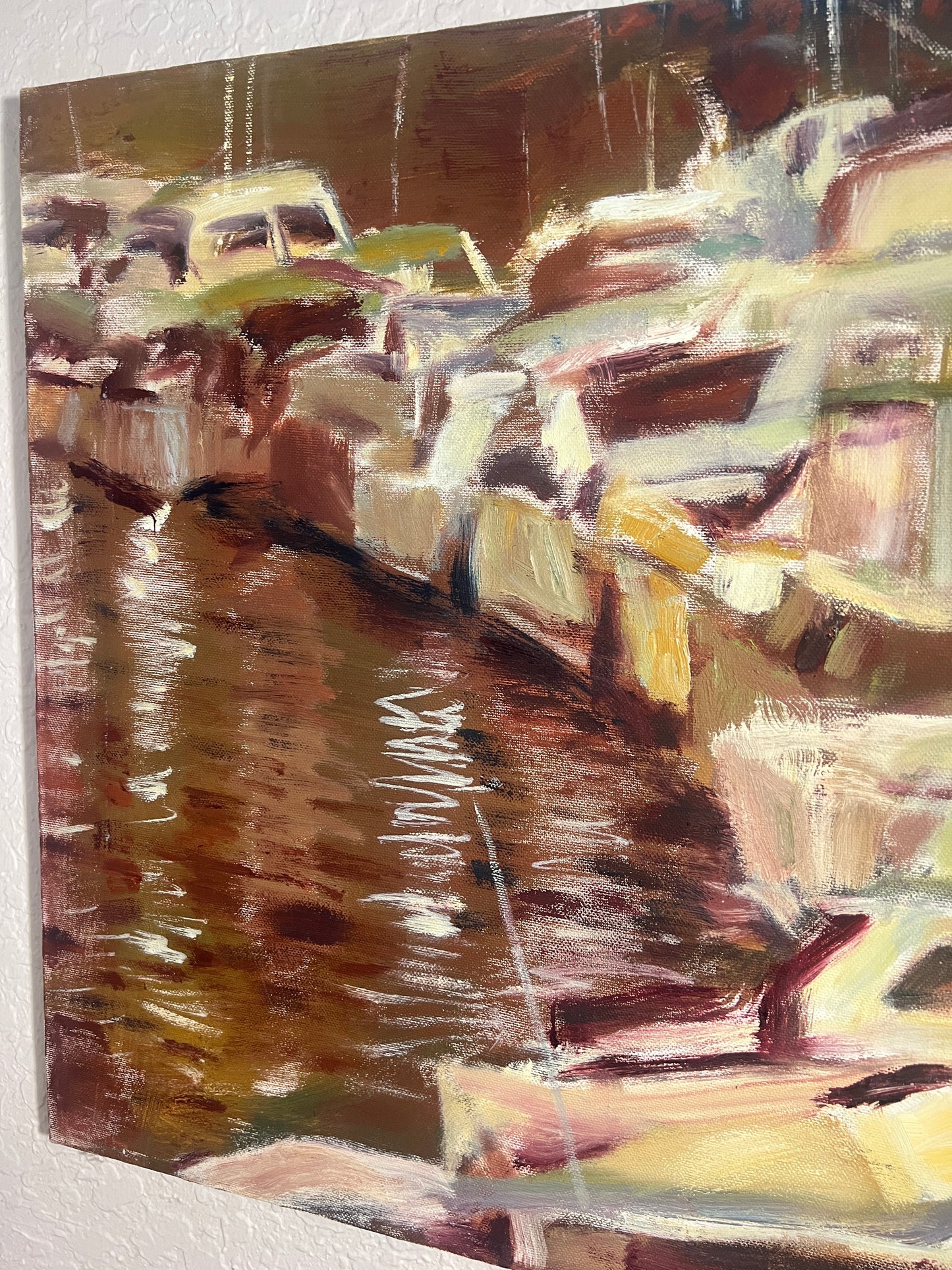 Bob Dornberg Original Oil Painting – “Quietly Moored” Framed 16 x 20 – Abstract – Catalog QG7