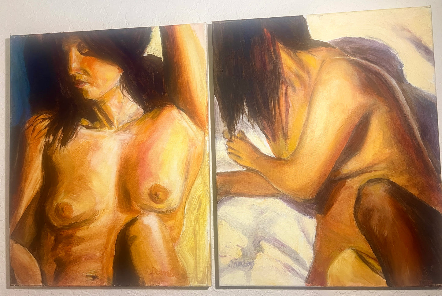 Bob Dornberg Original Oil Painting – “Before We Knew Goodbye” Diptych Framed 16 x 20 – Abstract – Catalog TI4 & TJ9