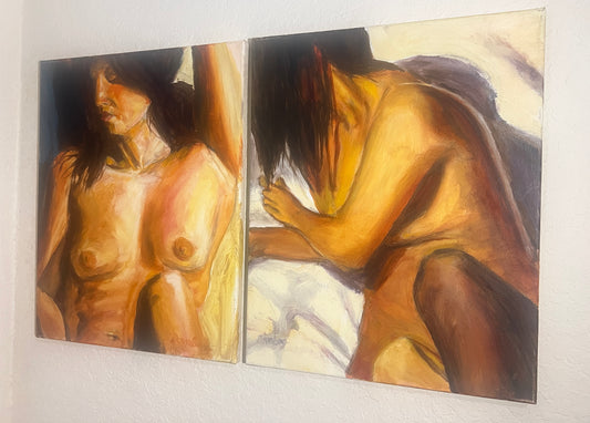 Bob Dornberg Original Oil Painting – “Before We Knew Goodbye” Diptych Framed 16 x 20 – Abstract – Catalog TI4 & TJ9